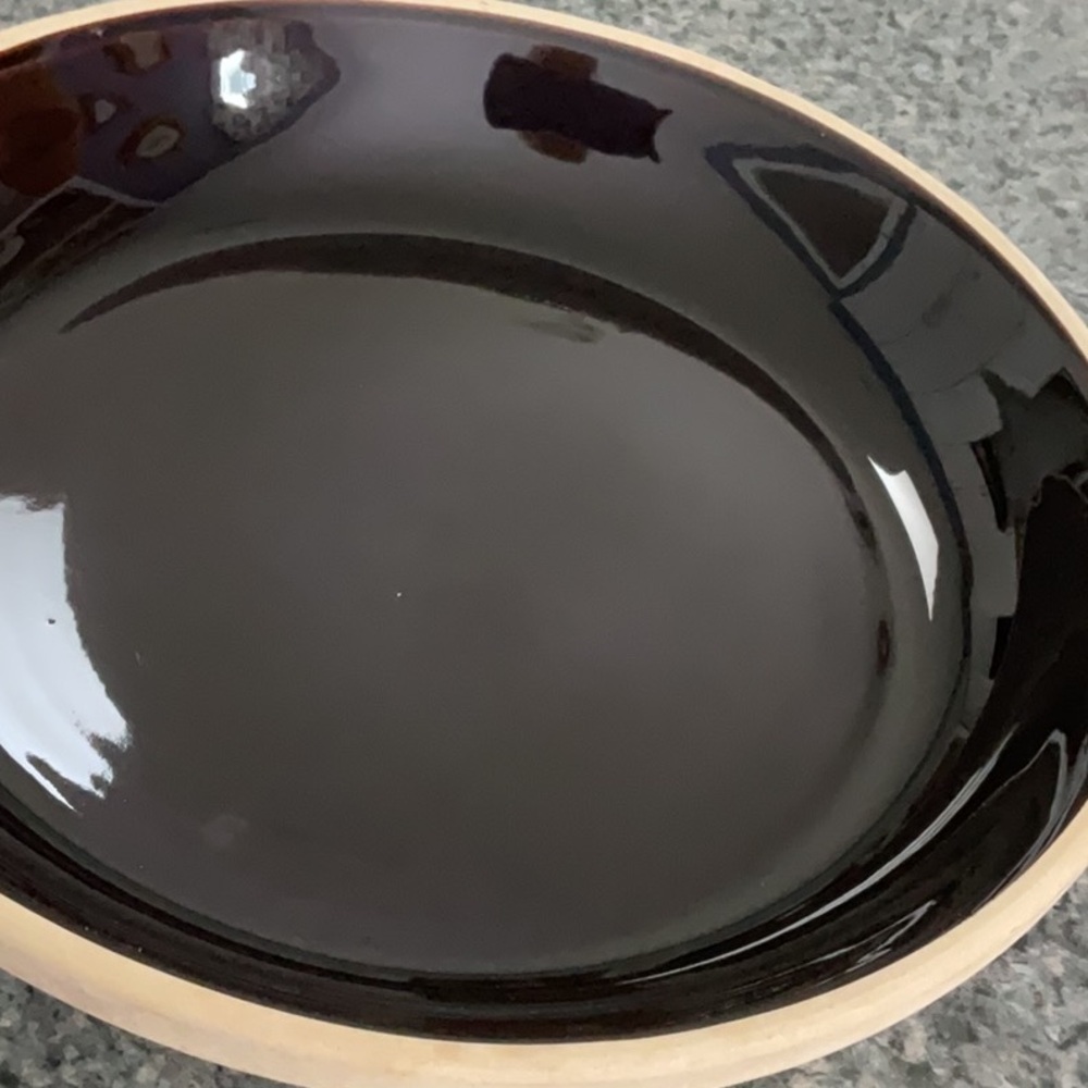 Stoneware brown glazed pie pan. Vintage
